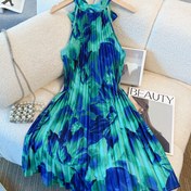 Resim Kadınlar İçin Şık Turkuaz ve Lacivert Parti Elbisesi - A Kesim Geniş Paça, Esnek Olmayan Kumaş, Resmi Etkinlikler İçin, Makinede Yıkanabilir Gecelik (Hemen Gönderim), İlkbahar Kıyafeti, Büzgülü Detaylı, Pürüzsüz Dokulu, Moda Tutkunları 