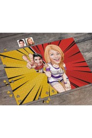 Resim Bk Gift Kişiye Özel Sevgililer Karikatürlü 1000 Parça Profesyonel Puzzle-17 