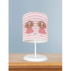 Resim Mekta Home Bebek ve Çocuk Odası Ikiz Kız Desenli Çizgili Abajur 
