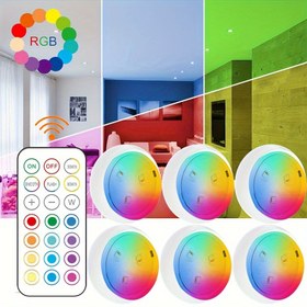 Resim 1 Paket/3 Paket/6 Paket 13 Renk Değiştirilebilir LED Yuvarlak Dokunmatik Işık, Pille Çalışan Kısılabilir Dolap Altı Işığı Kablosuz Dolap Altı Işığı Uzaktan Kumanda Ve Zamanlama Fonksiyonlu Mini Gece Lambası 