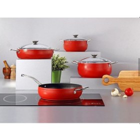 Resim Bonera Pro Plus 7 Parça Titanyum Tencere Set Kırmızı İndüksiyonlu 