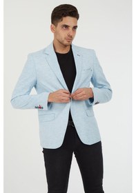 Resim Sposo 5110 Dar Kalıp Yarım Astarlı Buz Mavi Erkek Blazer Ceket Mavi 