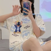 Resim Disney Resmi Stitch Kısa Kollu ve Şortlu Pijama Takımı - Tatlı Karakterli İki Parçalı Ev Giysisi 
