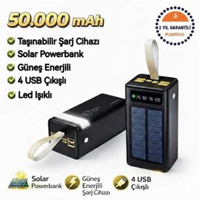 Resim pukotech Güneş enerji powerbank solar 50000mah PD 22.5W hızlı şarj dahili kablolar taşınabilir şarj ışıklı 