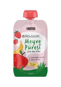 Resim Organik Meyve Püresi Çilek Muz Elma 100 G x 6 Adet - İlave Şekersiz Bebek Ek Gıda 