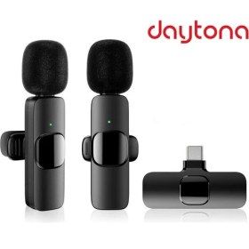 Resim Daytona K9 Type-C Wireless (Kablosuz Mikrofon) Ergonomik Tak Çalıştır Android Telefon Tablet Ipad Çiftli Yaka Mikrofonu 
