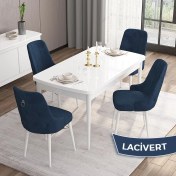 Resim Canisa Concept Are Serisi 80 x 132 cm Açılabilir Mdf Masa Beyaz Mutfak Masa Takımı 4 Sandalye Gümüş Halkalı 