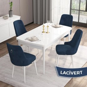 Resim Canisa Concept Are Serisi 80 x 132 cm Açılabilir Mdf Masa Beyaz Mutfak Masa Takımı 4 Sandalye Gümüş Halkalı 