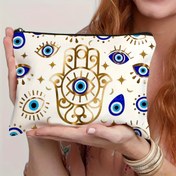 Resim 1 Adet, Şeytan Gözü Desenli Makyaj Çantası, Kozmetik Saklama Kesesi, Güzellik Aksesuar Seti, Seyahat Dostu Tuvalet Organizatörü, Seyahate, Tatil, İşe, Spor ve Açık Hava Aktivitelerine Uygun 