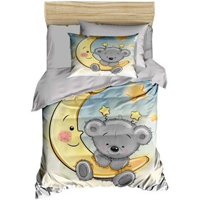 Resim Yenidoğan Unisex Bebek Nevresim Takımı Pamuklu Aydaki Ayıcık 