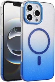 Resim Zipax Apple İphone 14 Pro Max İle Uyumlu Kılıf Simli Renk Geçişli Magesafe Kapak Azn Fiyonk Mavi 