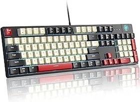 Resim MageGee Mekanik Oyun Klavyesi MK-Armor LED Mavi Arkadan Aydınlatmalı ve Kablolu USB 104 Tuşlu Klavye, Kırmızı Anahtarlı Klavye, Windows PC Laptop Oyunu için (Siyah-Beyaz)… 