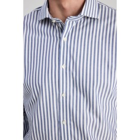 Resim D'S Damat Slim Fit Lacivert Gömlek Erkek Modern Stil Çizgili Desen S Beden 