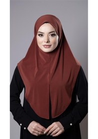 Resim Hürrem Bone Kiremit Pratik Hazır Geçmeli Tesettür Eşarp Sandy Kumaş Yırtmaçlı Düz Hijab 2310 05 