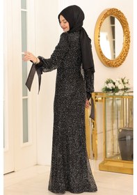 Resim Raika Moda Parıltılı Kol Detaylı Şimal Tesettür Büyük Abiye Siyah 