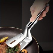 Resim 1 adet/3 adet Paslanmaz Çelik Ekstra Kalın Kızartma Spatulası Biftek Balık Klipsi Kürek Mutfak Spatulası Çok Fonksiyonlu Biftek Klipsi Pankek Aracı Yanmaz Çevirme Balık Spatulası Balık Pankek Yanmaz Klips Çevirme Büyük Boy 
