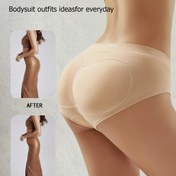 Resim 1 adet Dikişsiz Şekillendirici Kalça Kaldırıcı Külot - Nefes Alabilir & Şık, Yüksek Bel Üçgen Külot Kadınlar İçin, Açık Bej, Polyester & Elastan Karışımı, Elde Yıkanabilir 