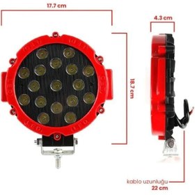 Resim 51W CRE Power Led Üniversal Yuvarlak Sis Lambası 17 Ledli Kırmızı 