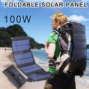 Resim 100W USB Güneş Paneli Kiti Katlanabilir Taşınabilir Güneş Şarj Cihazı, Açık Kamp, Yürüyüş, Telefon Şarjı için Uygun, Piknik, Bisiklet, Fanlar, El Fenerleri vb. 