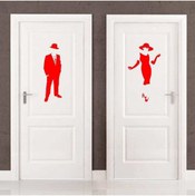 Resim cnpromosyon Ladies And Gentlemen Wc Silüeti Kapı Dekoratif Duvar Sticker, Çıkartma Kırmızı 