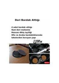 Resim Deri Bardak Altlığı 4 Adet Bardak Altlığı Yuvarlak Tasarım Ofiste Evde Masanızı Tamamlayıcı Bardak Mat Siyah 