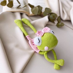 Resim Amigurumi Kurbağa Uyku Arkadaşı - Pembe / Çıngırak 