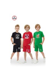 Resim Fyk Kids 3'lü Bisiklet Yaka Baskı Detaylı Renkli Kaprili Erkek Çocuk 6 Parça Alt Üst Takım Siyah-kırmızı-yeşil 