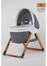 Resim Kiwi Sleeper Anne Yanı Beşik, Portatif, Sallanır, Katlanır, Tekerlekli Bebek Beşiği - Luna Desen Gri 