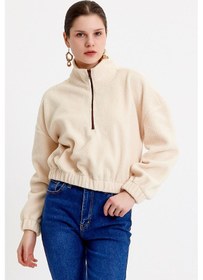 Resim JAHR MARC Ekru Crop Fit Kadın Peluş Sweatshirt 