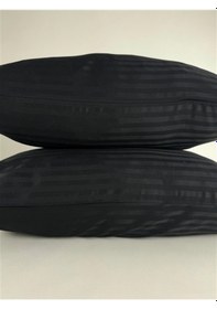 Resim Çizgili Saten Siyah 2 Adet 50x70 Yastık Kılıfı Siyah 