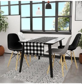 Resim Siyah-beyaz Kare Runner 140x45cm Ince Keten, Uluslararası Yıkama Ve Solmama Sertifikası Çok Renkli 