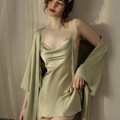 Resim Yetişkin Sonbahar ve Kış Pijama Takımı - Zarif Beyaz Saten Şemsiye Etek, Dantel Detaylı, Kolsuz V-Yaka Üst ve Uzun Pijama, Polyester Karışımı, Kadınlar İçin Mükemmel, Rahat Giyim | Zarif Pijama Takımı | Polyester Karışımı 