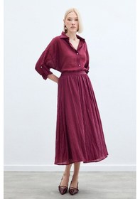 Resim Sateen Kraşlı Kloş Etek - Bordo-136222 Bordo 