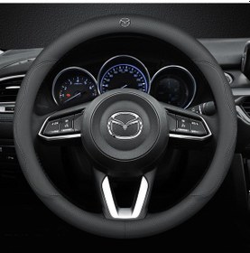 Resim Aubyhe Mazda 3/6/cx5/cx30/cx3/cx9 İçin 37-38cm Antir Kayma Nefesli Dayanıklı Deri Direksiyon Koruması Siyah 