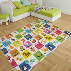 Resim Esranın Dünyası Happy Jungle Çift Taraflı Katlanabilir Oyun Halısı ve Matı Premium Seri - Taşıma Çantalı (180X150) 