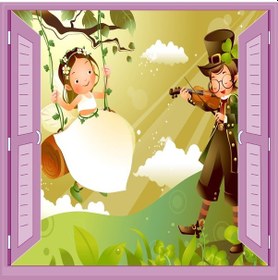 Resim Çocuk Odası Bebek Odası Pencere Poster Duvar Kağıdı Keman Kız 