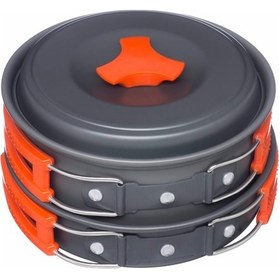 Resim Moveevo Kamp İçin Taşınabilir 9 Parça Kombine Tencere Seti - 1-2 Kişilik Dış Mekan Yemeği Gereci Turuncu Turuncu 