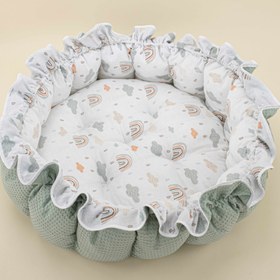 Resim Yuvarlak Babynest - Çift Taraflı - Yeşil Petek - Gökkuşağı 