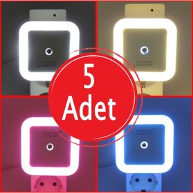 Resim Kare Led Gece Lambası 0,5W Işıklı Fişli Fotosel Sensörlü 5 Adet 