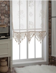 Resim Buldan Tül Perde El Işi Dantelli Naturel Gül Çiçek Desen(150X100) 