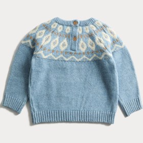 Resim Fair Isle Desenli Örme Bebek Kazak (0-3 Yaş) - Mavi / 6-9 M 