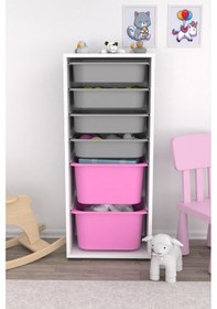 Resim Oyuncak Dolabı Pembe Gri 2 Büyük 4 Küçük Sepetli Pembe - Gri 