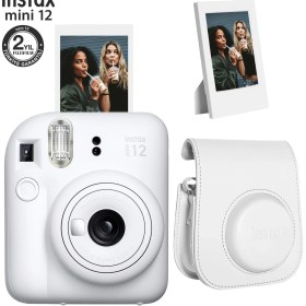 Resim Instax Mini 12 Beyaz Fotoğraf Makinesi-Çerçeve ve Deri Kılıf Seti 