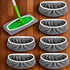 Resim 4 adet Yeniden Kullanılabilir Mop Pedleri - Yüksek Emicilik Yıkanabilir ve Dayanıklı Polyester, Güvenli Uyum için Elastik Bant Tasarımı, Sert Ahşap Fayans Linolyum Zeminler için Temizlik Çözümü Uyumluluğu ile Kuru ve Islak Kullanım, Mikrofiber Mop Pedleri 