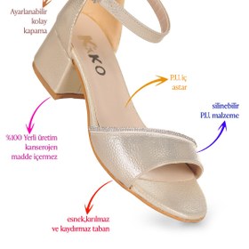 Resim Kiko Kids Elos Vakko Günlük Kız Çocuk 4 Cm Topuklu Sandalet Ayakkabı Altın 