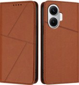 Resim Xiaomi Poco F7 5g İçin Güçlü Manyetik Buzlu Flip Deri Telefon Kılıfı Kahve Rengi 