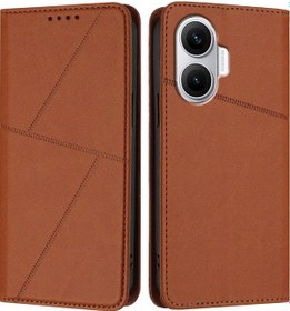 Resim Xiaomi Poco F7 5g İçin Güçlü Manyetik Buzlu Flip Deri Telefon Kılıfı Kahve Rengi 