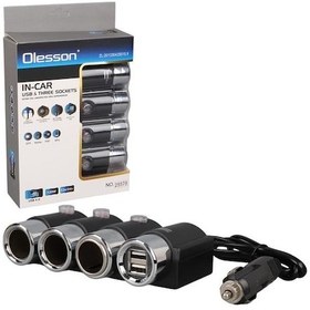 Resim Olesson 1508 12-24v Çift Usb Girişli 120w 80cm Kablolu 3'lü Araç Çakmak Çoklayıcı 