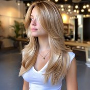 Resim Şık Işık Sarı Katmanlı Gradyan Midi Peruk - Volumlu Gevşek Dalga Sentetik Gül Ağı Başlık Kadınlar İçin, Partiler, Seyahat, Plaj ve Günlük Giyim İçin Mükemmel, Parti Saç Aksesuarı, Akışkan Saç Parçası 