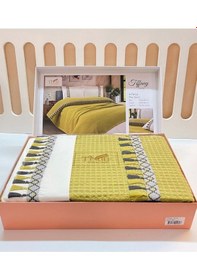 Resim Çift Kişilik 4 Parça Püsküllü Havuz Pike Takımı Hardal 